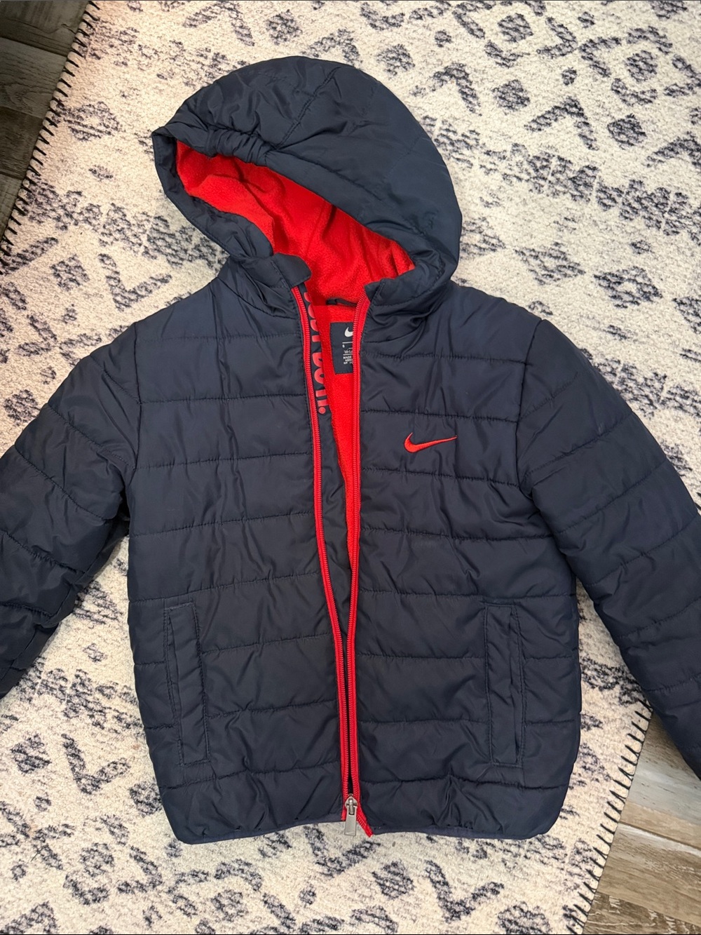 Nike Kids Navy Puffer Jacket with Red Accents
